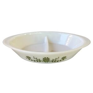 Glasbake Divided Dish with Green Floral Pattern Vintage